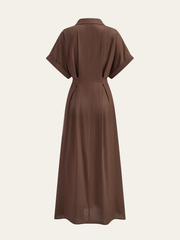 Pleated Button-Front Shirt Dress