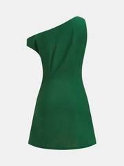 One Shoulder Ruched Linen Blend Mini Dress