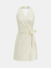 Striped Halter Wrap Tie Mini Dress