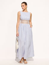 Striped Sleeveless Lace Waist Maxi Dress