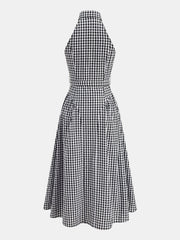 Gingham Collared Halter Belted Midi Dress