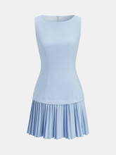 Boat Neck Sleeveless Pleated Mini Dress