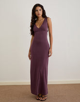 Sanyu Plunge Maxi Dress in Cupro Deep Purple