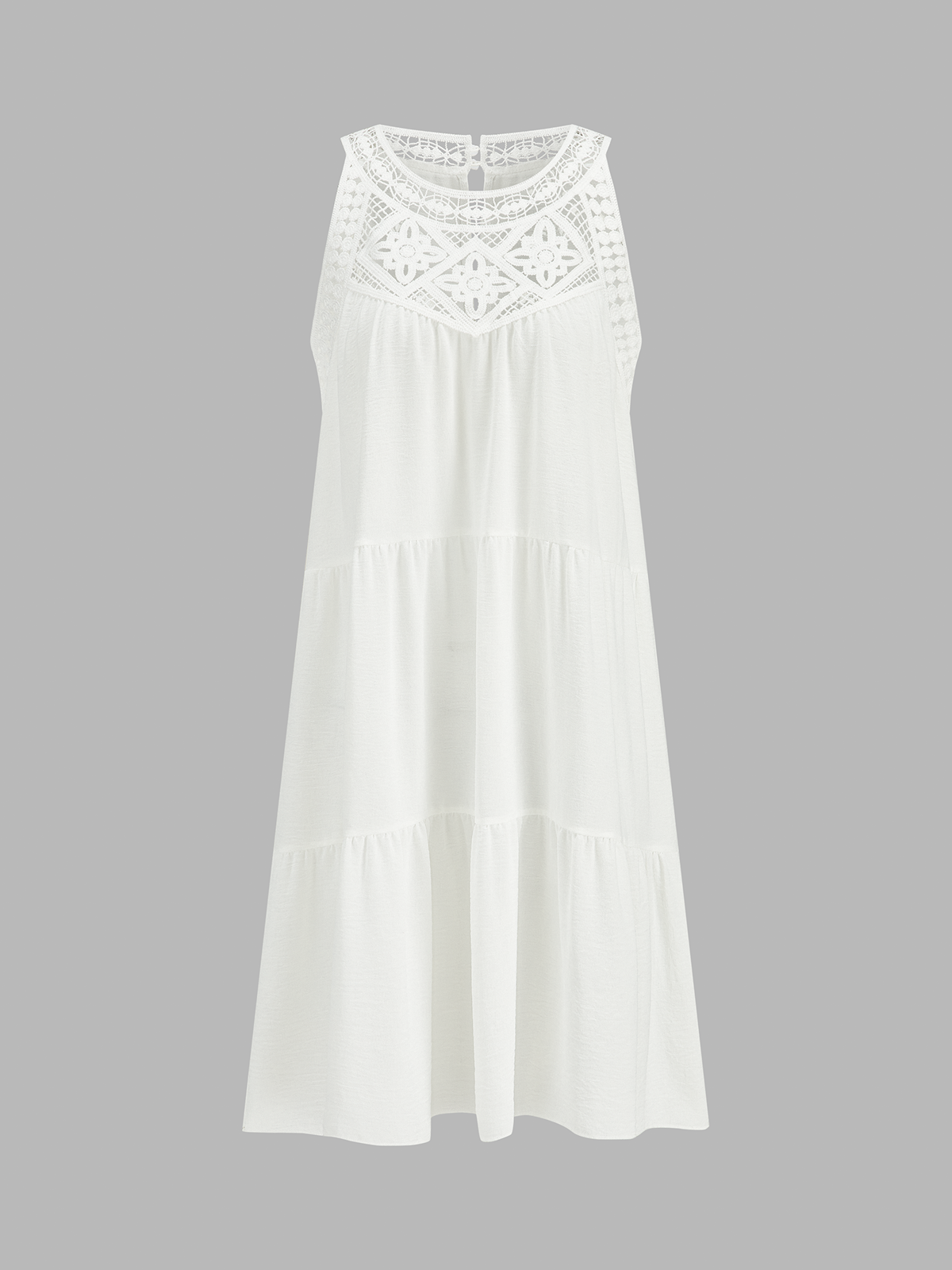Crochet Lace Yoke Tiered Sleeveless Dress