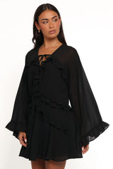 Magnolia Long Sleeve Mini Dress - Black
